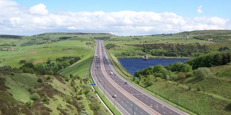 The M62 between Manchester and Leeds, once due a fourth lane but now only likely to get an upgraded central reservation. Click to enlarge
