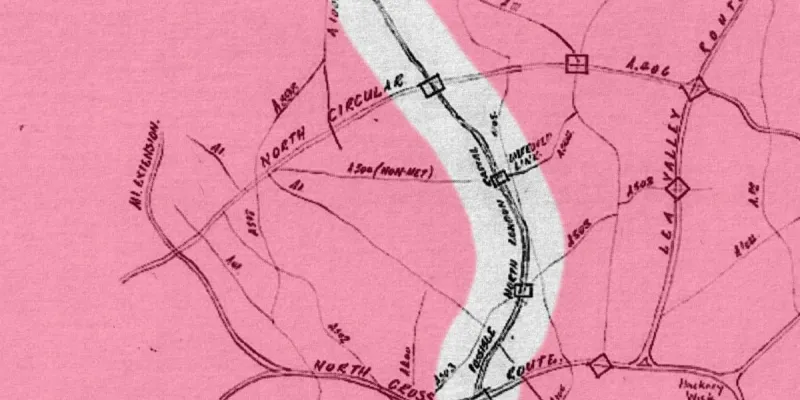 GLC sketch plan of major roads in North London, with PNLR highlighted. Click to enlarge