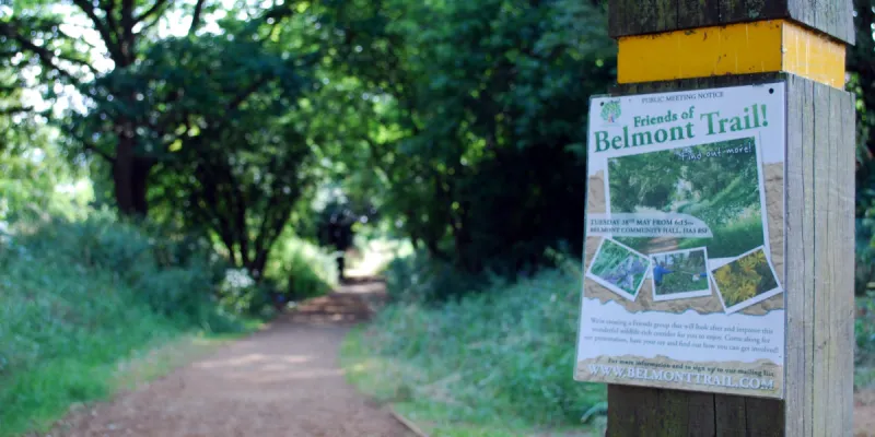 A disused railway behind Kenmore Avenue is now the Belmont Trail, but wanted by the GLC as a motorway alignment. Click to enlarge
