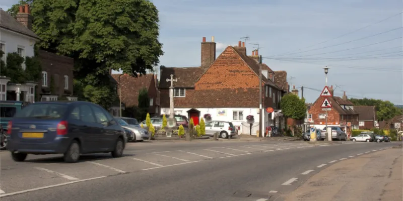 The A25 at Bletchingley, one of the Surrey villages hoping for relief from heavy traffic. Click to enlarge