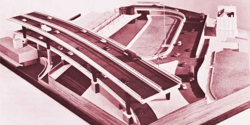 An architectural model of the complex double deck section at Paddington Basin. Click to enlarge