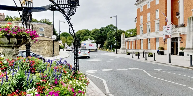 The complex junction at the top of Richmond Hill, surrounded by protected buildings, monuments and the gates to the Royal Park. Click to enlarge