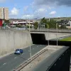 The view north towards the overbridge in the previous image makes the widening central reservation obvious.