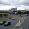 Looking back, it's clear just how abrupt the descent from the eastbound viaduct is; the Give Way line is there because the entry to the roundabout is blind until the last second. To the left of the image, the A647 joins the roundabout in a more conventional way.