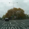 The roundabout is just like the mainline — four lanes between the arms, two between the exit and entrance.