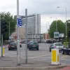 The roundabout near Fairfield Halls, where the east side of the ring road ends, is our starting point for the south side. This view is looking north along one side of the oval-shaped roundabout, towards the eastern side and Wellesley Road. The dual carriageway in the foreground, leading away to the left, is the south side of the ring.