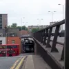 The exit sliproad to the High Street drops away sharply, but it is simply following the natural ground level. The Flyover stays almost level throughout its length. While The Croydon Flyover got a new name, its sliproads take the names of streets that were cleared to make way for it. This one is called Edridge Road.