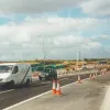 The deck of the M62 slip road bridge open to traffic. Photograph taken 15 August 1998.