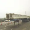 Prestressed concrete Y beams used in the deck of Thorpe Lower Lane West Bridge prior to erection.