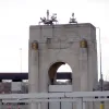 At each side of the main tunnel mouth in Birkenhead there's also a decorative arch, fitted with light columns that also still work. The architecture here is very art deco-inspired. The structures are all now Grade II listed, meaning they cannot be removed or changed, which is excellent. Unfortunately they can still be surmounted by ugly clusters of CCTV cameras.