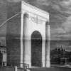 One of the "architectural pylons", to the west of the tunnel mouth at Birkenhead. Just behind it is one of the toll booths.
