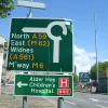 The signposting for exiting traffic is a little shoddy - M6 is a motorway, while M62 is just East and gets brackets. "All traffic" might have been simpler given the number of options it presents.