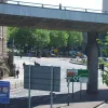 A view along the other approach - another three-lane dual carriageway - starts to reveal the scale of the road infrastructure in this city centre location. Ahead is the roundabout at the tunnel mouth; above is the southbound Churchill Way flyover.
