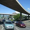 The two flyovers together, with the Museum to the right and the tunnel behind the camera to the left. The northbound flyover in the middle-distance can be seen with its middle pedestrian deck.