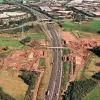 M6 interchange and Cuerden footbridge, view north