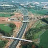 M6 interchange and Cuerden footbridge, view north