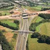 M6 interchange and Cuerden footbridge, view north