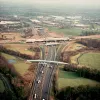 M6 interchange and Cuerden footbridge, view north