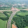 M6 interchange and Cuerden footbridge, view north