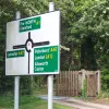 Before much longer we're approaching the end of the line. Here are all those major roads again — the A47 bypass running east-west across the roundabout, and ahead sliproads to the A1.