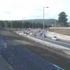 Traffic on the existing A650 is diverted on a temporary line around the new southern terminal roundabout.