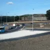 The southern roundabout, and in the background, the Bankfield hotel which has been somewhat inconvenienced by the new road.