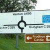 The road between Prudhoe and Ovingham is signposted at this roundabout, from the A695...