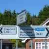 This charming example is north of Portsmouth in Horndean. (The sign is also wrong; its blue patch should read "(A3(M))"...)  Photo by Deryn Hawkins