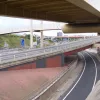 This picture doesn't really fit into the flow of the rest of the gallery, but it's a good shot so it's included at the end. It shows the M621 eastbound exit sliproad to junction 4 passing under the rest of the junction. Immediately above is one of the pedestrian footbridges that criss-cross the junction.
