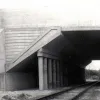 Detail of a railway underpass at bridge 51. This railway did not survive the Beeching cuts. 9 May 1959.