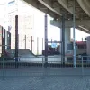 The sterilised land underneath the motorway has, in this location, been put to use as a skate park.