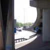 One final look back at the motorway from underneath, with the westbound on-slip rising slightly to join the motorway back towards Hulme.