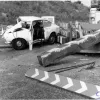 July 1968. A car misses the end of the road and hits the temporary barriers at High Wycombe.  Photo by Robert