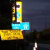Wednesday 24th May 2006, 9pm. The road will be closed overnight any minute now, and when it reopens will no longer be a motorway. Our first worry — what will become of that famous blue start-of-restrictions sign?