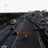 Meanwhile, the new viaduct is carrying six lanes of traffic (the width those lanes are in order to fit onto a five-lane carriageway is obvious). Currently the old viaduct is being repaired to fix some serious weaknesses, and consequently, traffic has been shifted off it.