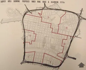 Diagram showing the Inner Ring Road overlaid on the central area CDAs. Click to enlarge