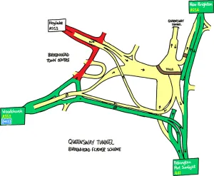 Plan of the flyover system when first completed. Click to enlarge