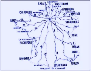 Napoleon's Routes Impériales, the basis for France's spiderweb of Routes Nationales. Click to enlarge
