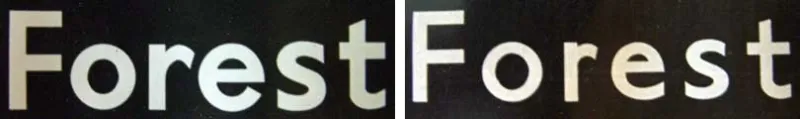 Two examples of lettering for the Forest Hill turn, one with thick, closely-spaced letters and one with thinner, widely spaced letters. Click to enlarge