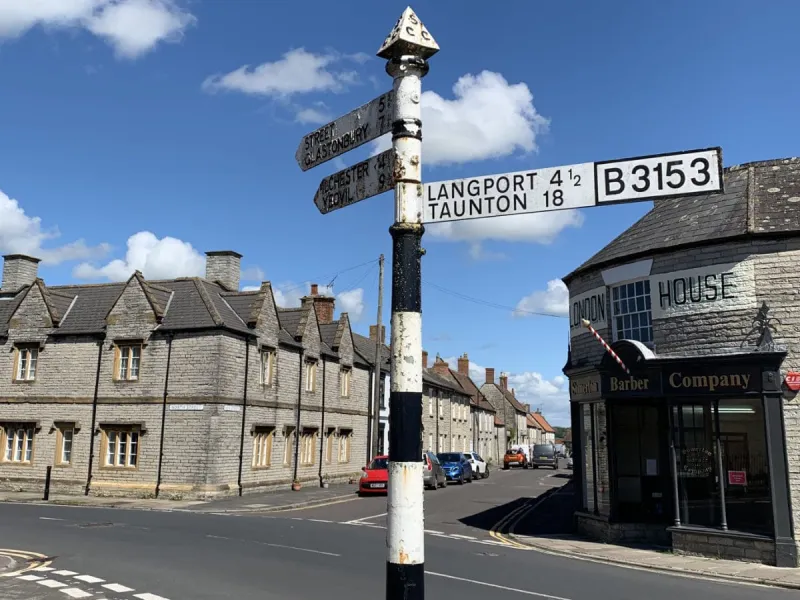 Somerton was the ancient capital of Wessex (at least, if the tourism board is to be believed), and has a glorious array of beautiful signposts. This one is not far from the town centre, and stands out with its zebra-paint from a distance.