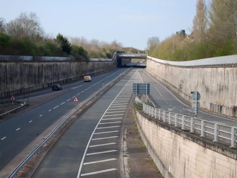 A view back up the hill from the A4. Click to enlarge